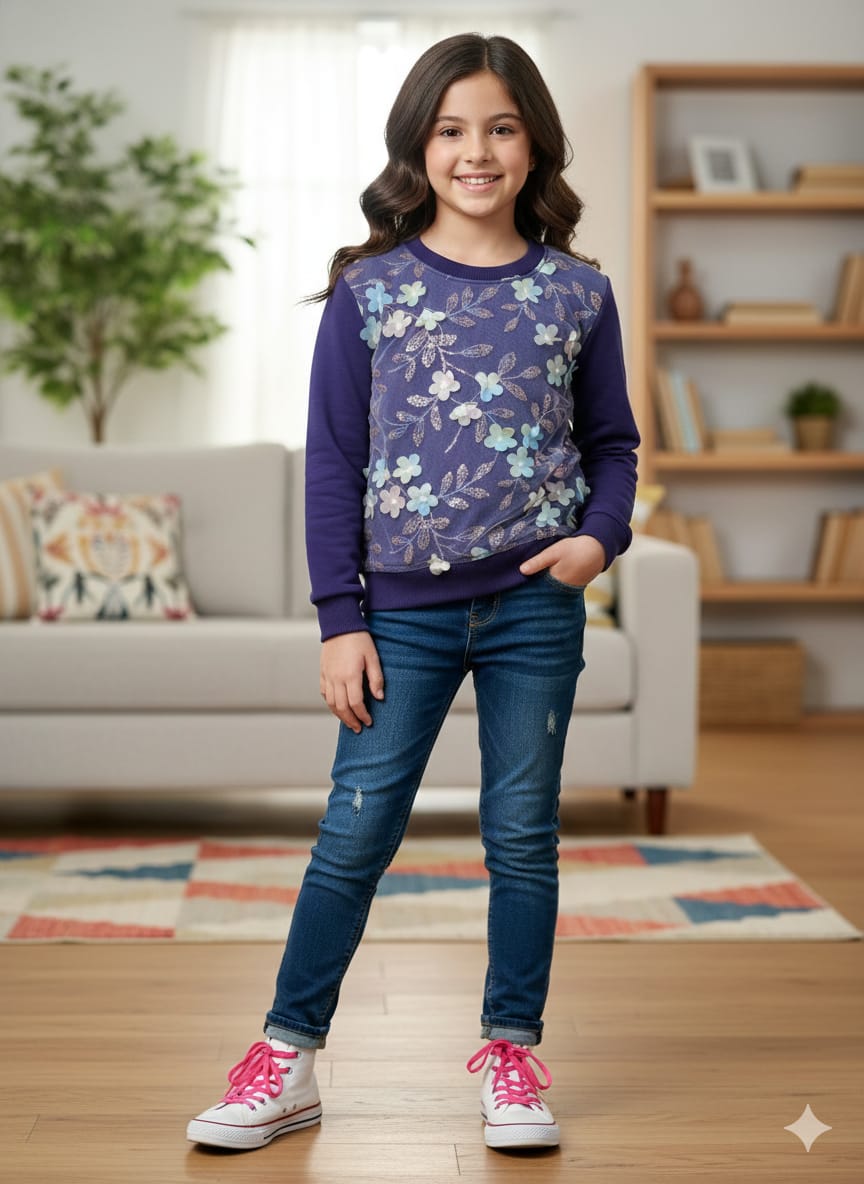 Sparkle Queen All Over Purple Sweatshirt Girls ( R-34 )