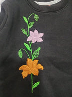 Twin Bloom Floral Embroidery Black Track-suit Girls