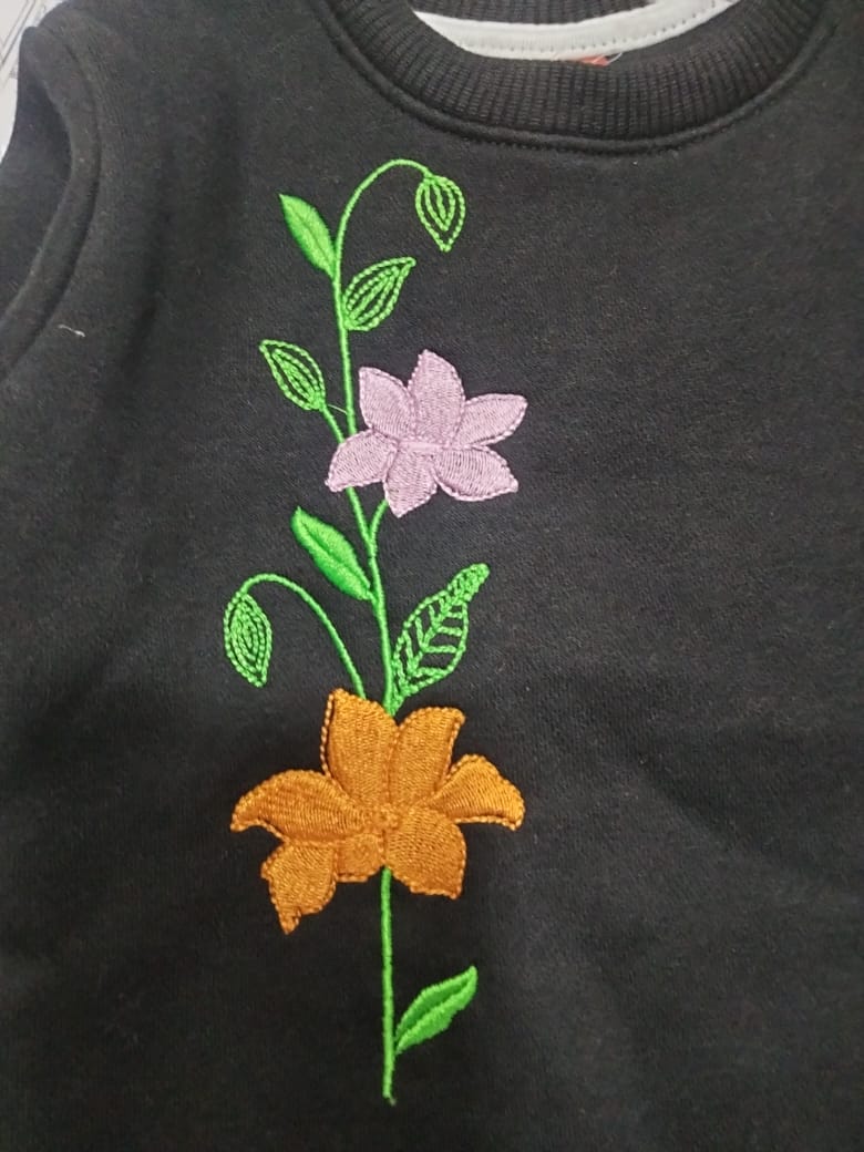 Twin Bloom Floral Embroidery Black Track-suit Girls