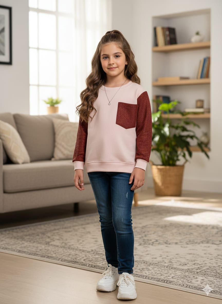 Front Pocket Peach Sweatshirt Girls ( R-176 ) ( Factory )