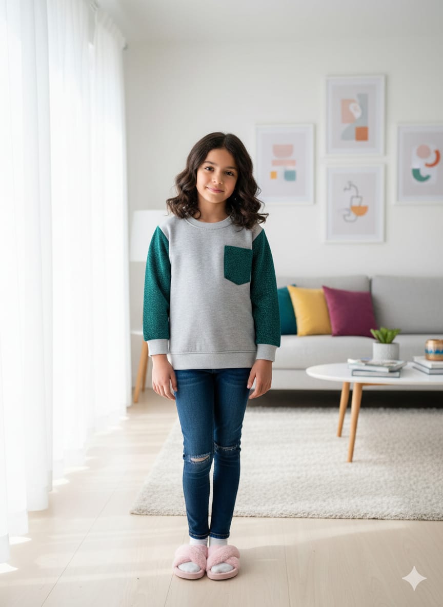 Front Pocket Oatmeal Sweatshirt Girls ( Factory )