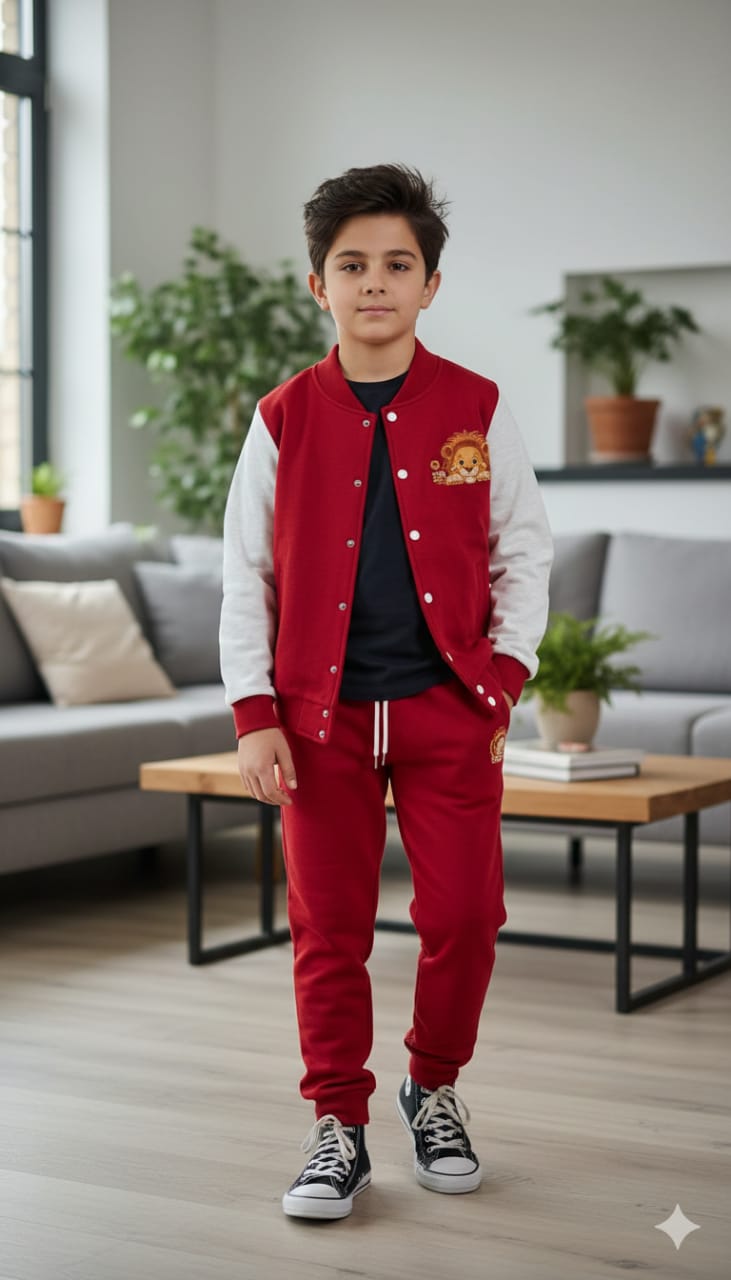 Lion Logo Mahroon Baseball Track-Suit Boys ( R-194 )