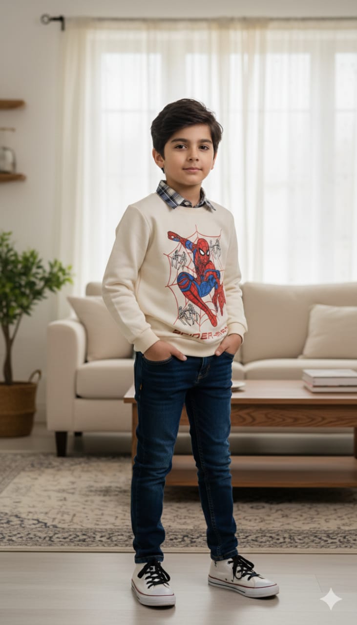 Spiderman Cream Double Sweatshirt Boys ( R-27 )