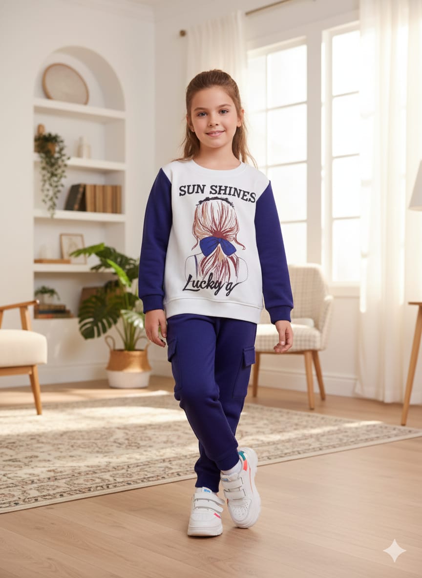 Sun Shine White Body Purple Arms Track-suit Girls ( R-2 ) ( Factory )