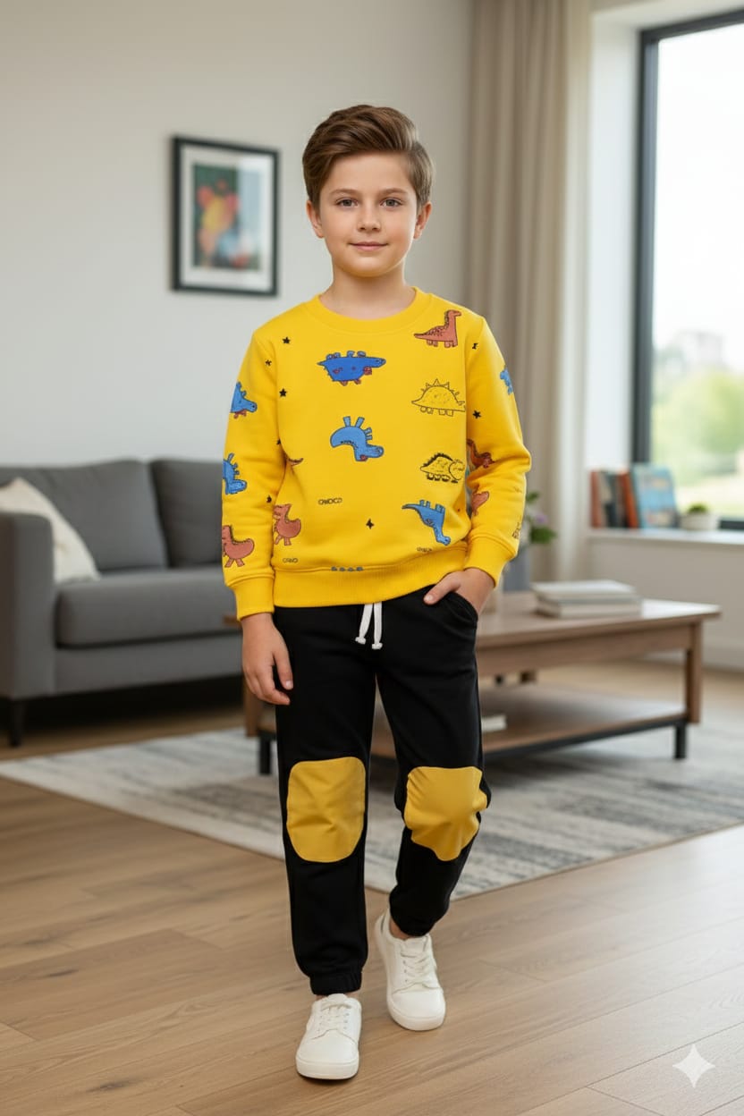 Dino Family All Over Print Yellow Track-Suit Boys