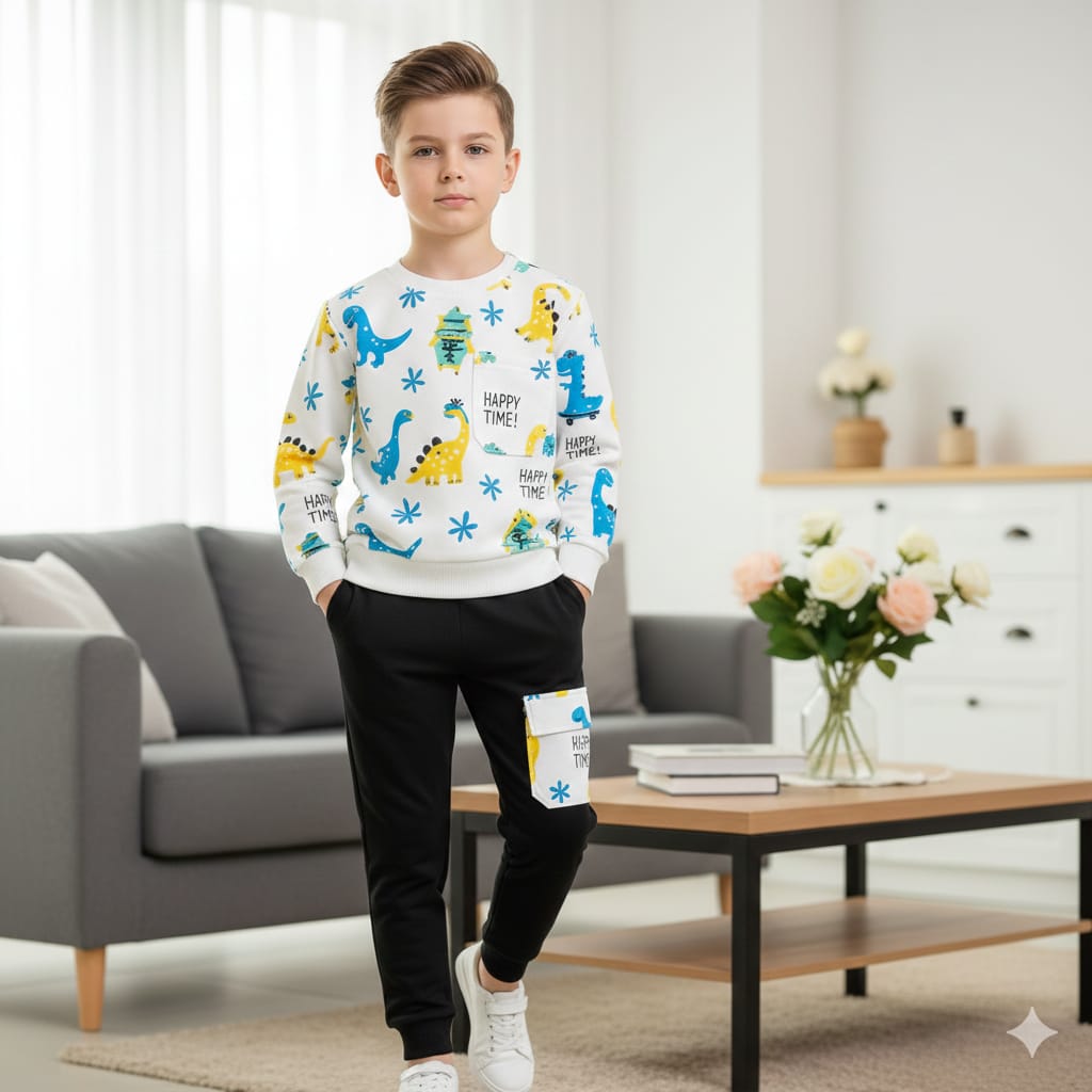 Dino All Over Print White , Black Trouser Track-suit Boys ( R-364,360 N )