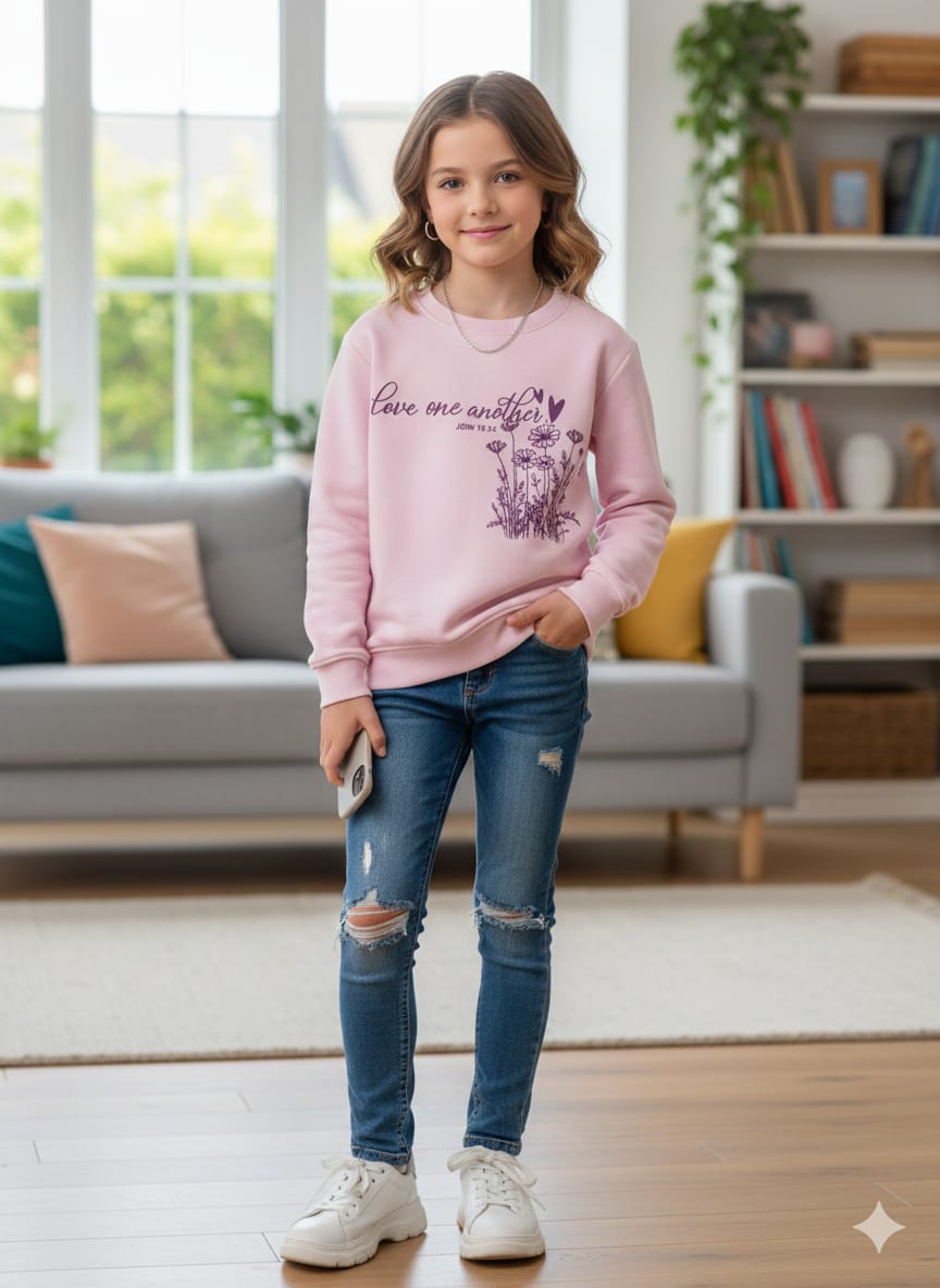 Love One Another Baby Pink Sweatshirt Girls ( R-55 ) Factory
