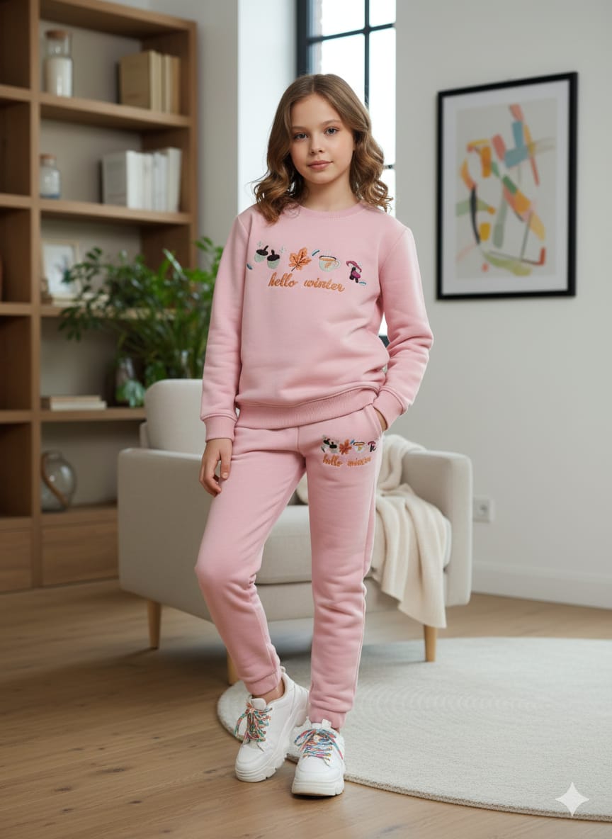 Hello Winter Pink Embroidery  Track-suit Girls ( R-47 ) Factory