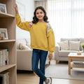 Print Shoulder Yellow Sweatshirt for Girls