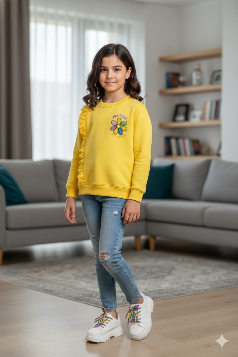 Positive Yellow Sweatshirt for Girls