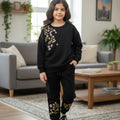 Petal Glow Embroidery Black Track-Suit Girls ( Factory )