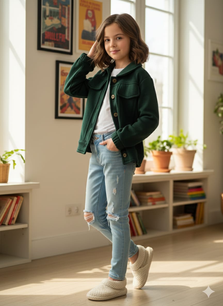 Two Pocket Dark Green Jacket for Girls