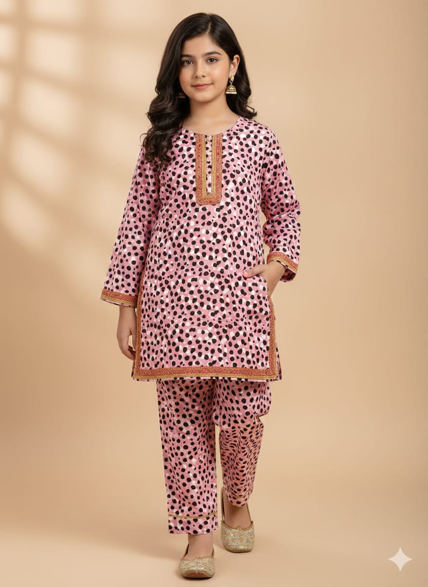 Black White Dots All Over Print Peach Pairs Girls ( R-188 ) Factory