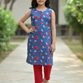 Strawberry All Over Print Blue Pairs Girls ( R-156 )