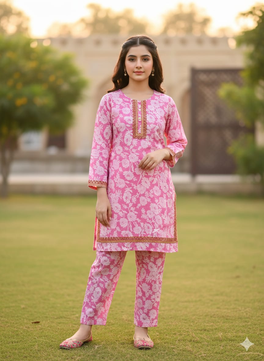 White Pattern All over Print Pink Pairs Girls ( R-188 ) Factory