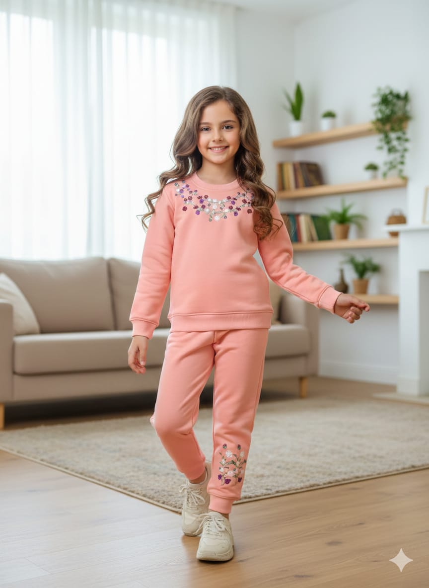 Blossom Charm Embroidery Peach Track-suit Girls ( Factory )