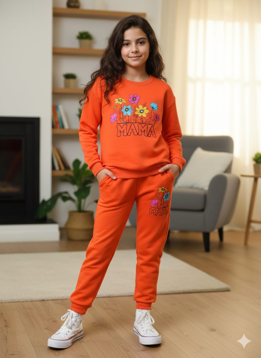 Mama Embroidery Orange Track-suit Girls ( Factory)