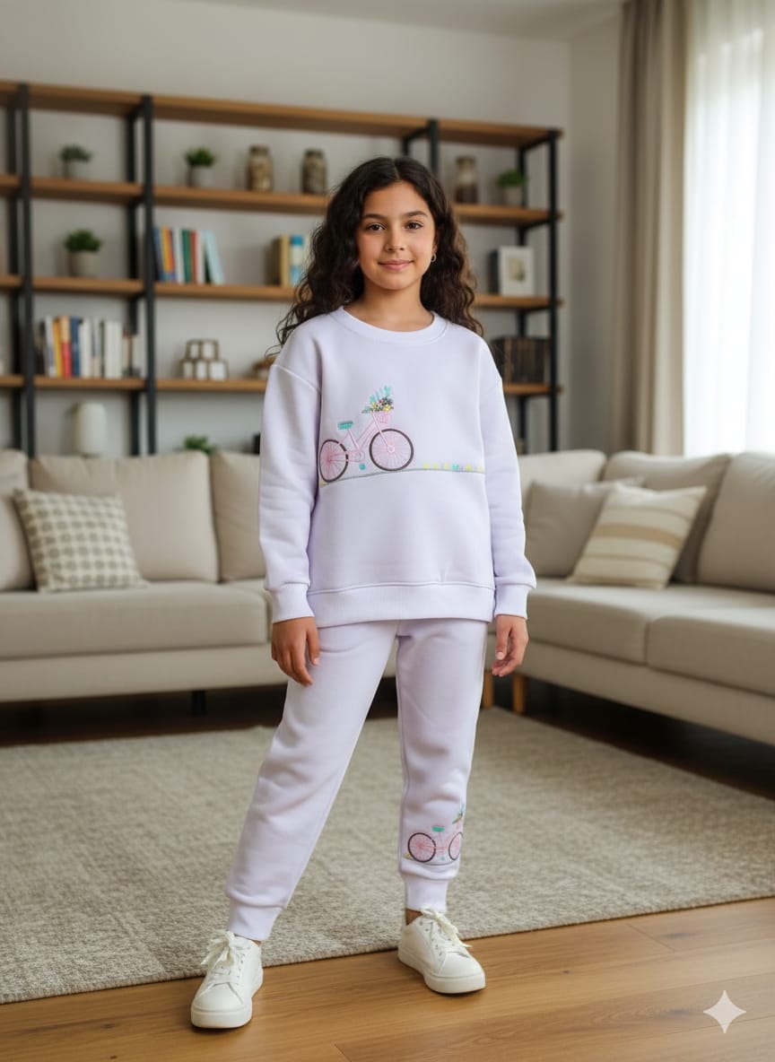 Doll With Cycle Embroidery Light Purple Track-suit Girls ( R-50 )