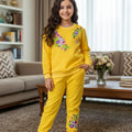 Amber Flower Embroidery Yellow Track-suit Girls ( Factory)