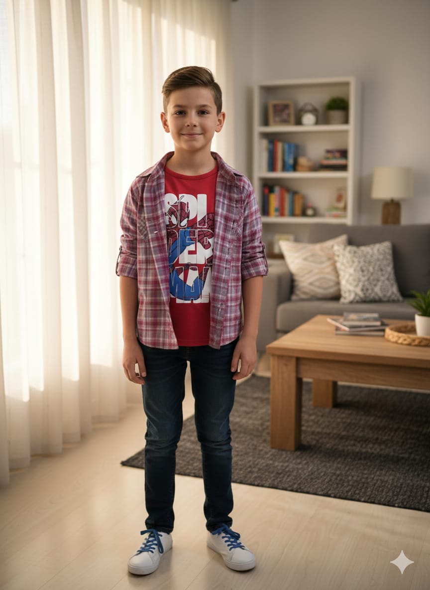 Spiderman Red Inner Multi Check Full Sleeve D/Casual Shirt Boys(R 417N)