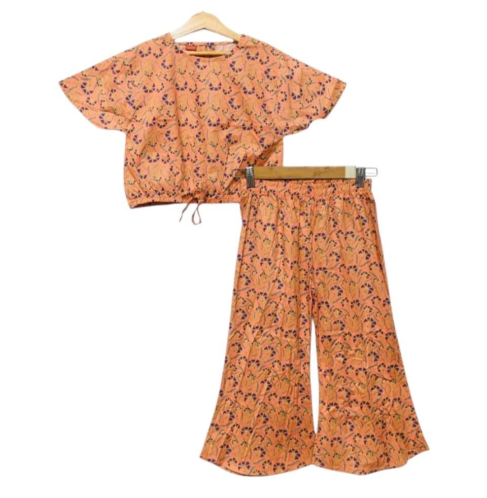 Floral Print Half Sleeve Peach Skate Fish Girls( Factory )