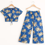 Orange Flower Half Sleeve Royal Blue Skate Fish Girls( R-435 )