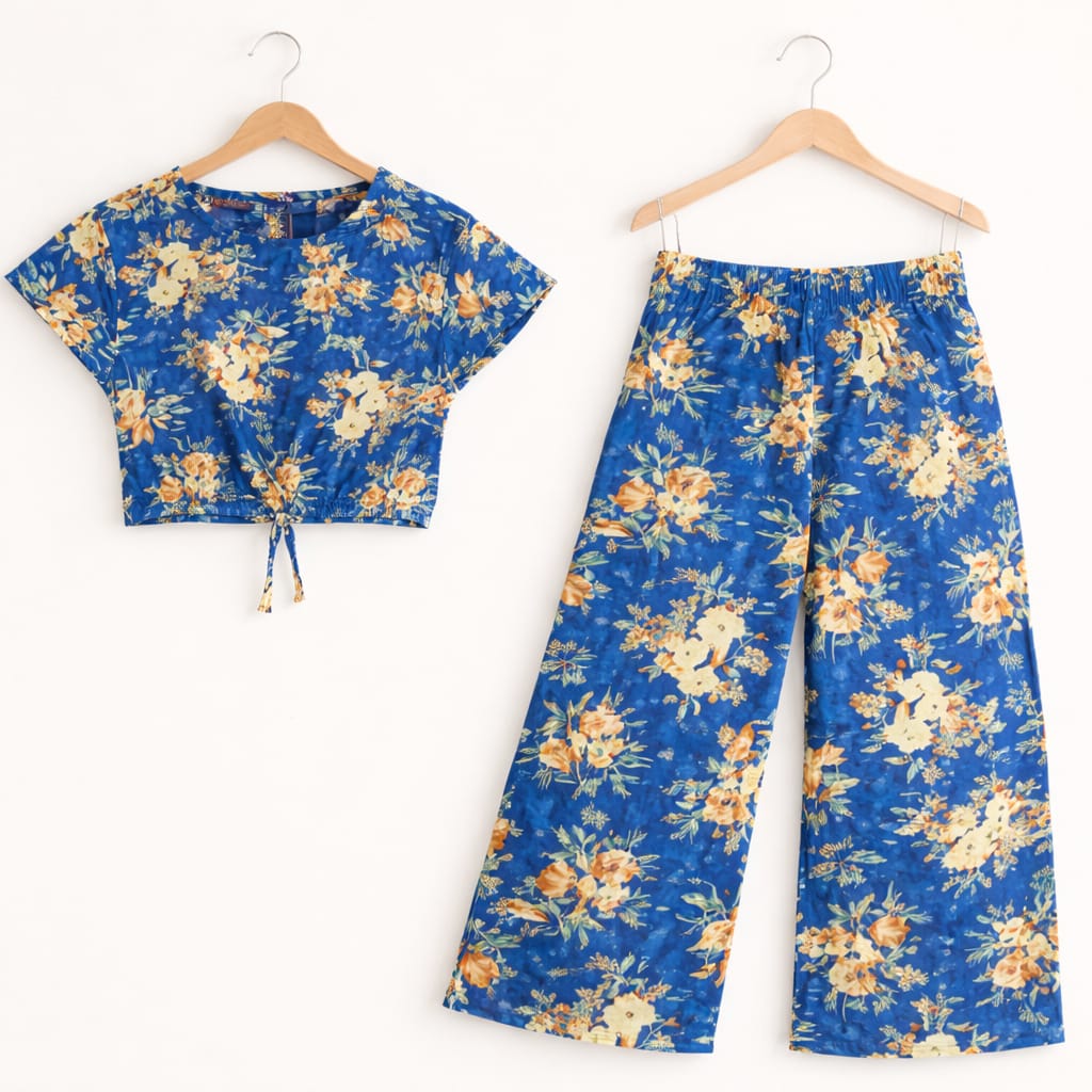 Orange Flower Half Sleeve Royal Blue Skate Fish Girls( R-435 )