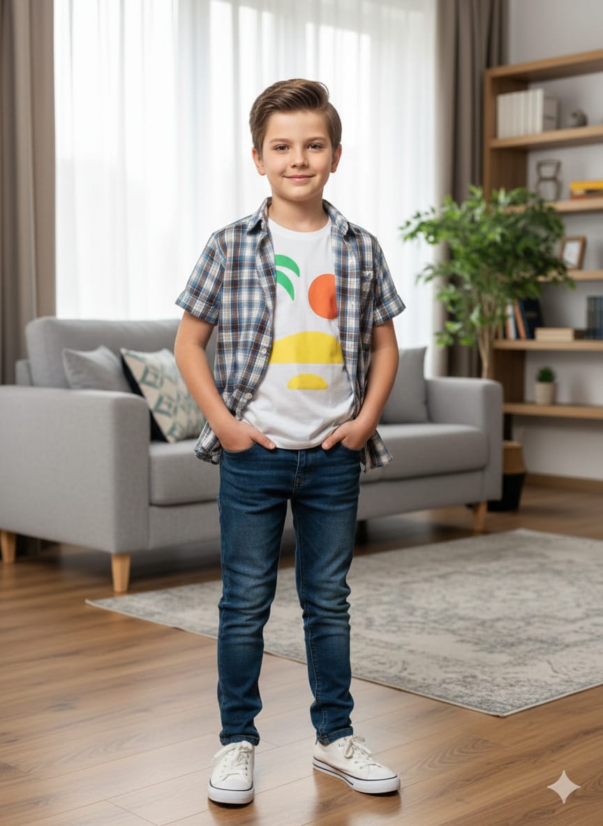 Tree Sun Print White Inner Multi Line Double Casual Shirt Boys (  )