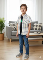 California Black Inner Multi Line Double Casual Shirt Boys ( Factory )