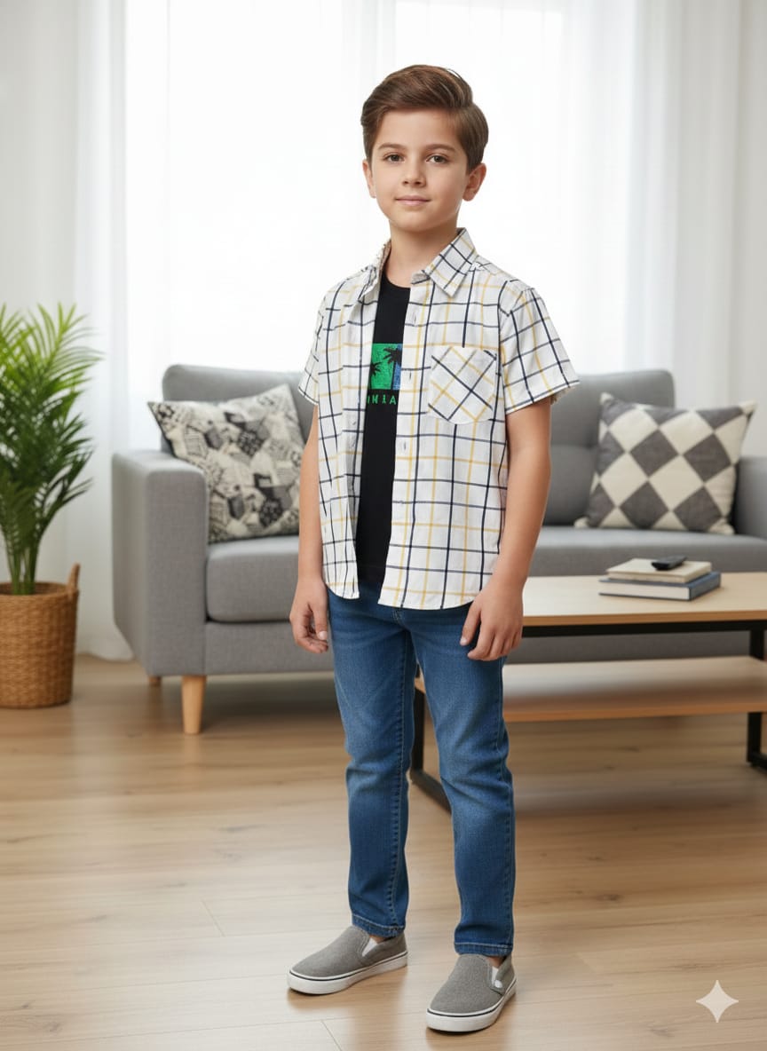 California Black Inner Multi Line Double Casual Shirt Boys ( Factory )