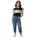 (Short Length)Multi Print Black Short  T-Shirt Girls
