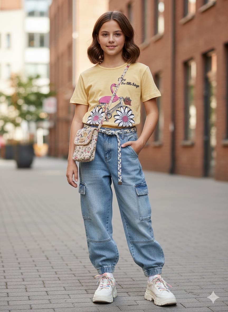 (Short Length)Flamingo Peach  T-Shirt Girls ( R-421 )