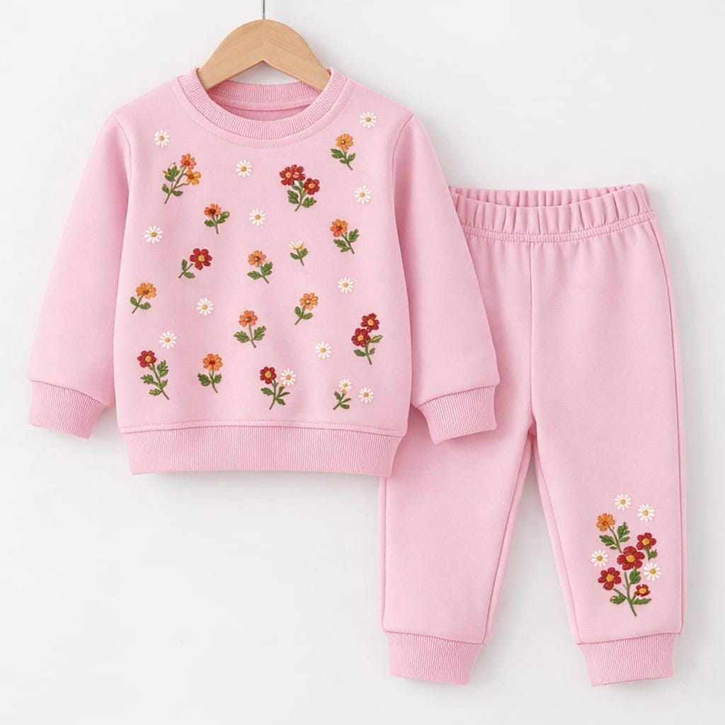 Embroidery All Over Baby Pink Track-suit Girls ( R-50 )