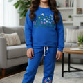 Floral Embroidery Royal Blue Track-Suit Girls ( Factory )