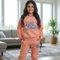 Rabbit Trio Embroidery Peach Track-Suit Girls ( Factory )