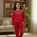 Blossom Charm Embroidery Red Track-Suit Girls ( R-1)