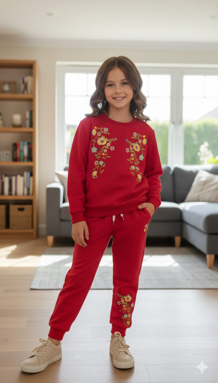 Two Side Embroidery Red Track-Suit Girls ( Factory )