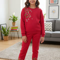 Petal Glow Embroidery Red Track-Suit Girls ( Factory )
