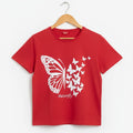 (Short Length)Many Butterfly Red  T-Shirt Girls ( R-390 )