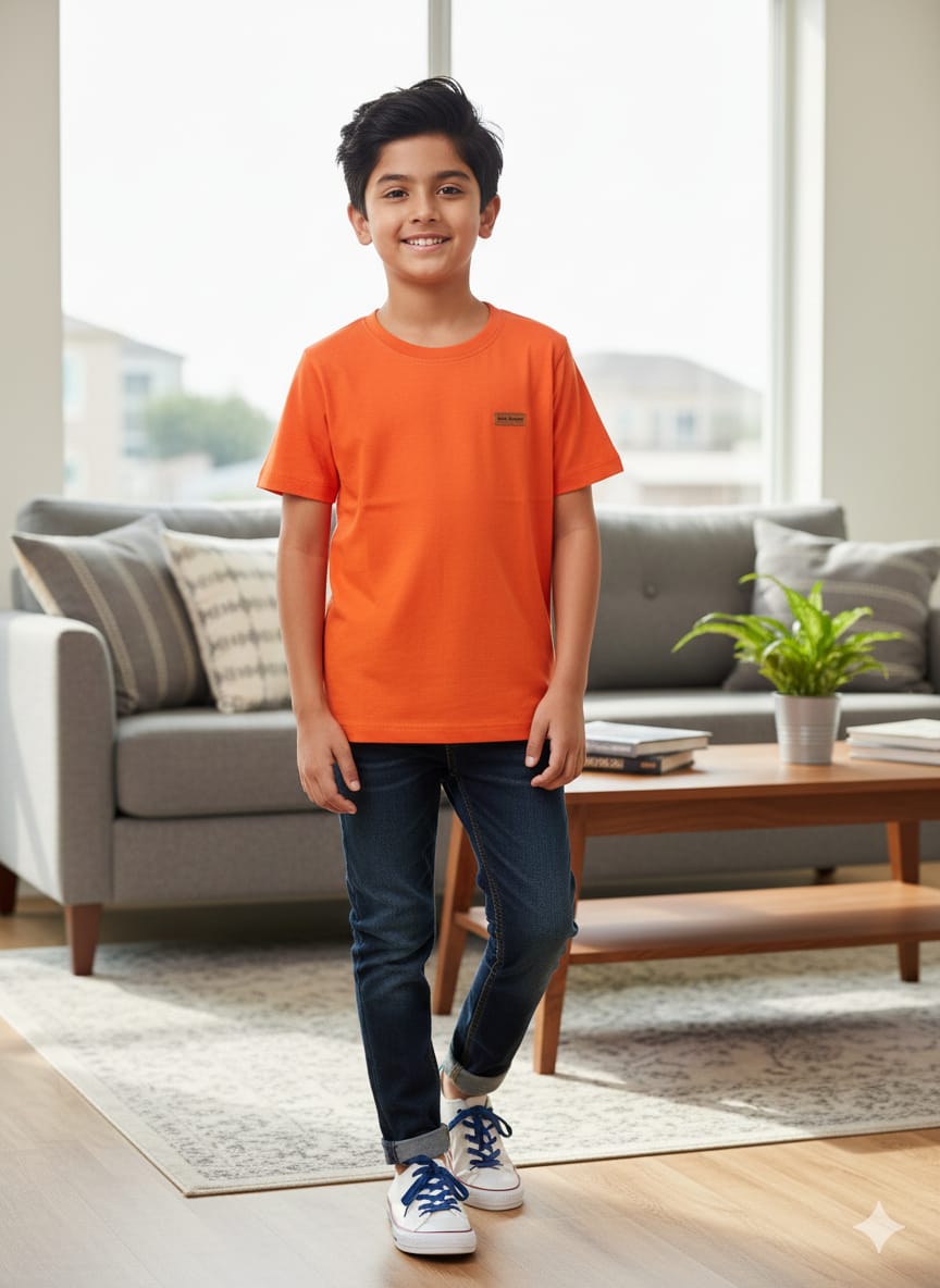 Back Bencher Logo Orange T-Shirt Boys(R-473)