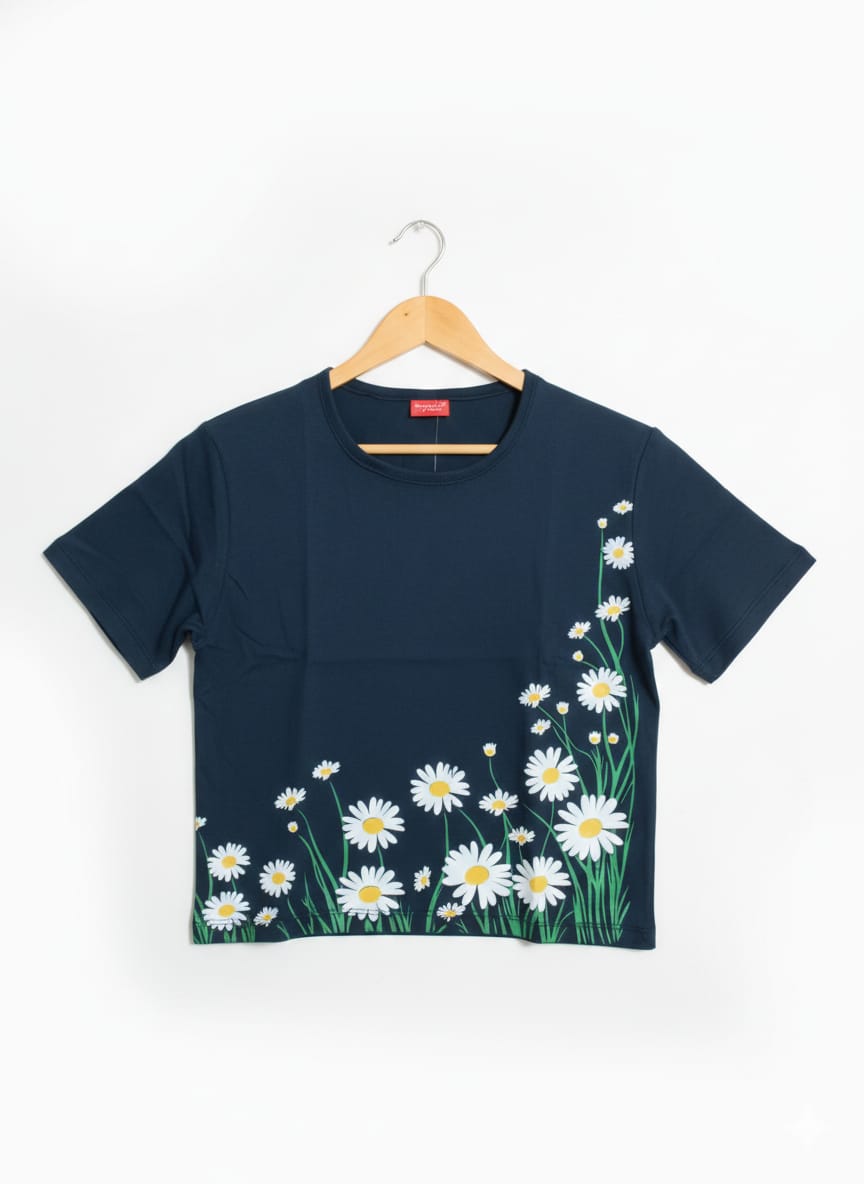 Daisy Flower From Side Navy T-Shirt Girls