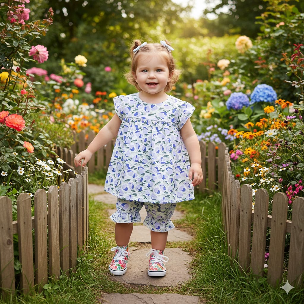 Blue Leaves White Frock Pairs New Born ( R-410 )