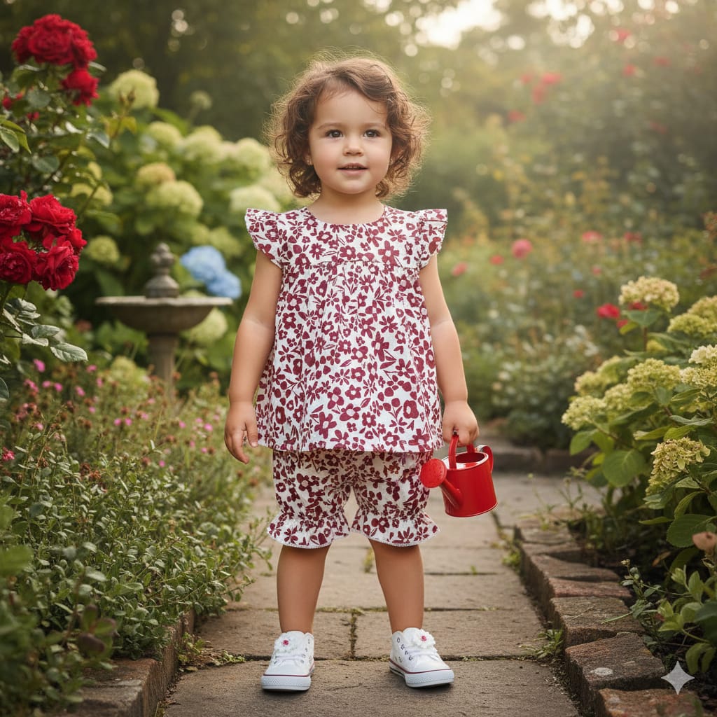 Mahroon Flower All Over Print White Frock Pairs New Born ( R-410 )