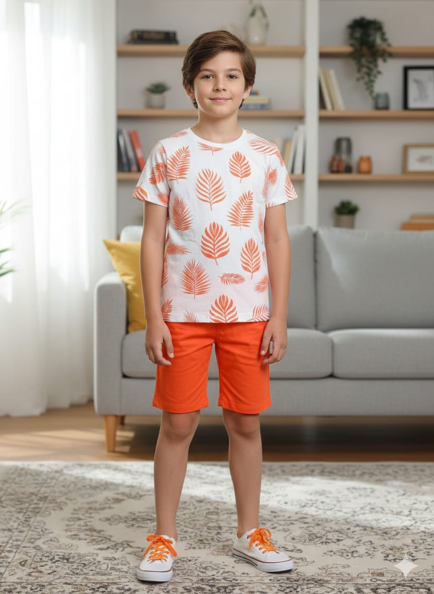 Leaves All Over Print White  Nicker Suit Boys(R-463-470)