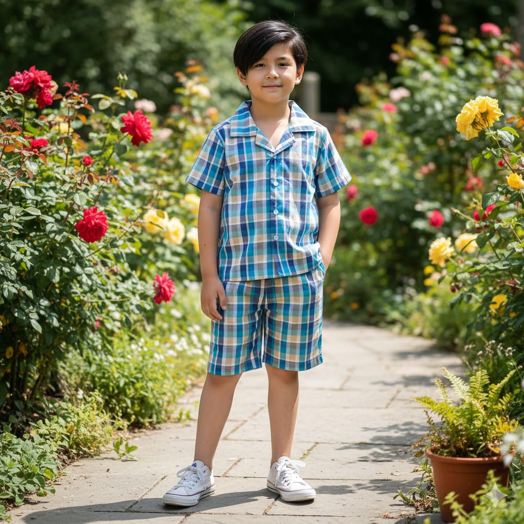 C Green Check Collar Nicker suit- Boys