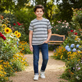 Black Line Print Gray T-Shirt-Boys(R-378)