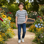 Black Line Print Gray T-Shirt-Boys(R-378)