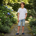 Leaves & Flowers White Henely Polo T-shirt-Boys(R- 388)