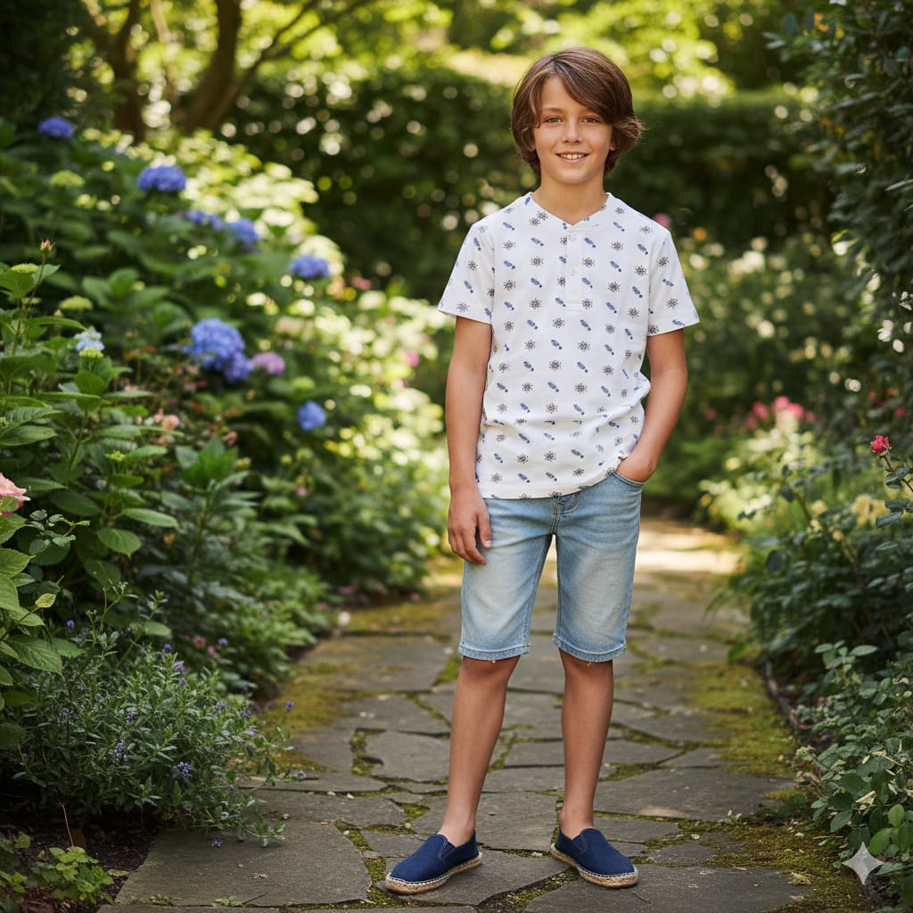 Leaves & Flowers White Henely Polo T-shirt-Boys(R- 388)