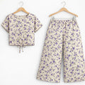 Purple Flower Leaves Half Sleeve Cream Skate Fish Girls ( R-104N )